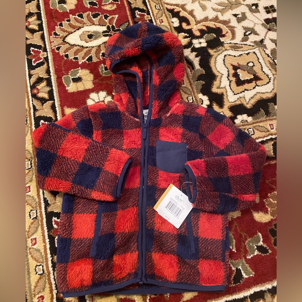 3T Little Me Red and Black Plaid Fleece Jacket